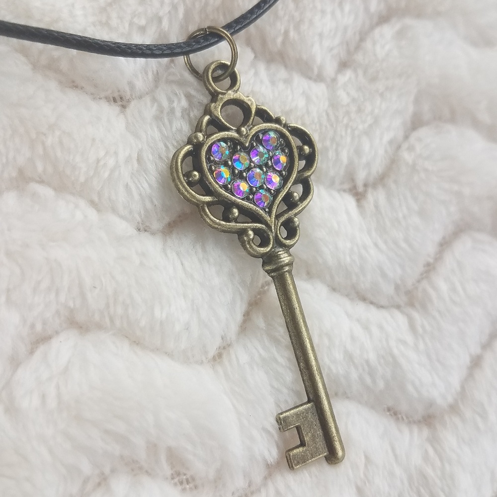 Embellished Key Necklace, Handcrafted NWOT